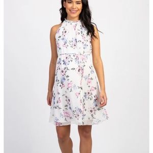 Maternity Dress 🤰 Ivory Floral Chiffon High Neck